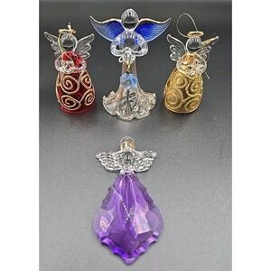 Christmas Angel Hand-crafted Glass Ornament Lot Of 4 2.75"  3.5"
